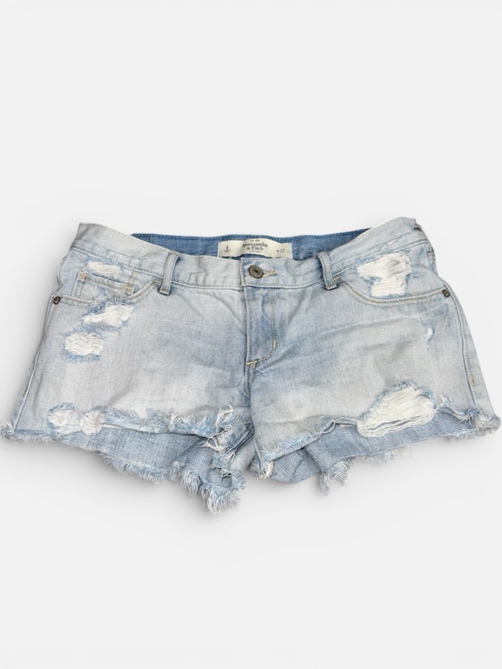 Abercrombie & Fitch Distressed Denim Shorts W27 Size 4 Y2K Low Rise Frayed